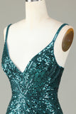 Sparkly Bodycon Esparguete Correias Green Lace-Up Back Short Homecoming Dress com Missangas
