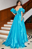 Azul A-Line Off The Shoulder Corset Beaded Prom Dress com acessório