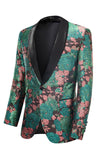 Xale Verde Lapela Jacquard Padrão Floral Masculino Homecoming Suit Jacket Blazer