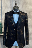 Castanho Escuro Lapela Entalhada Jacquard Blazer Masculino