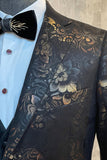 Castanho Escuro Lapela Entalhada Jacquard Blazer Masculino