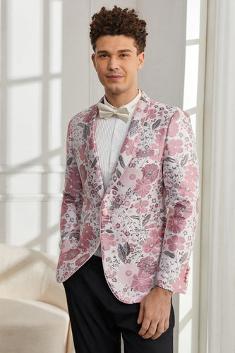 Xale Lapela Um Botão Rosa Jacquard Floral 2 Peças Homecoming Ternos