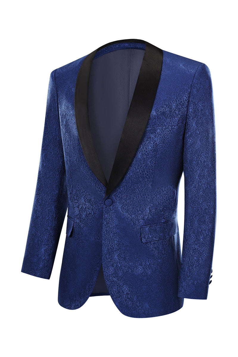 Carregar imagem no visualizador da galeria, Royal Blue Jacquard Um Botão Xaile Lapel Prom Homecoming Blazer