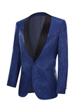 Royal Blue Jacquard Um Botão Xaile Lapel Prom Homecoming Blazer