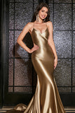 Sereia Lace-Up Back Golden Long Prom Dress