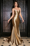 Sereia Lace-Up Back Golden Long Prom Dress