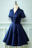 Marinho 1950s Vestido Vintage