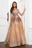 Vestido de mãe de ouro v luxuoso v com missangas