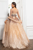 Vestido de mãe de ouro v luxuoso v com missangas