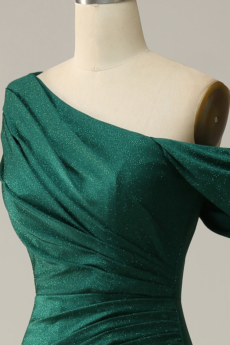 Carregar imagem no visualizador da galeria, Sereia Um Ombro Verde Escuro Vestido de Festa