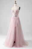 Sparkly A Line Strapless Tulle Prom Dress com arco