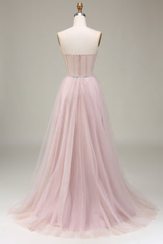 Tulle Querida Vestido de Baile Rosa Claro com Espartilho