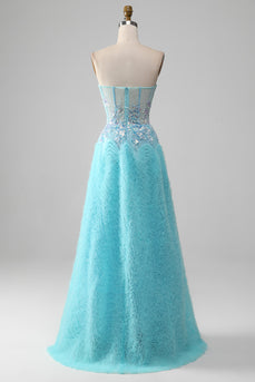 Sky Blue Querida Corset Prom Dress com Sequins