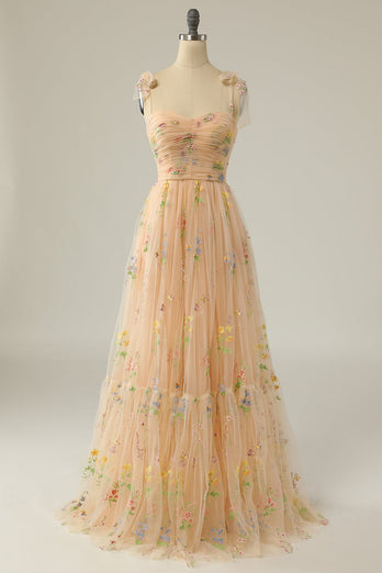 Vestido de baile azul azul cinza com bordado