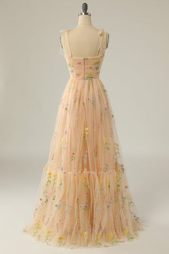 Vestido de baile azul azul cinza com bordado