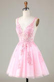 Pink Glitter vestido bonito Homecoming com apliques