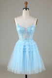 Blue Glitter vestido bonito Homecoming com apliques