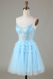 Blue Glitter vestido bonito Homecoming com apliques