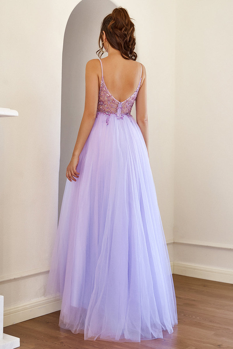Carregar imagem no visualizador da galeria, Vestido de baile de tulle de missanga roxa