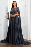 Lindo um vestido de mãe cinza escuro da linha com apliques