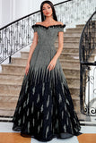 Vestido de noite de lantejoulas pretas brilhantes