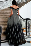 Vestido de noite de lantejoulas pretas brilhantes