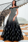 Vestido de noite de lantejoulas pretas brilhantes