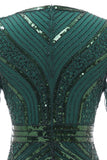 Mangas curtas verde escuro 1920s vestido