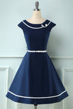 Vestido de pescoço de barco da Marinha dos anos 50