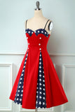 Vestido de estrela de patchwork vermelho impresso vintage de 1950