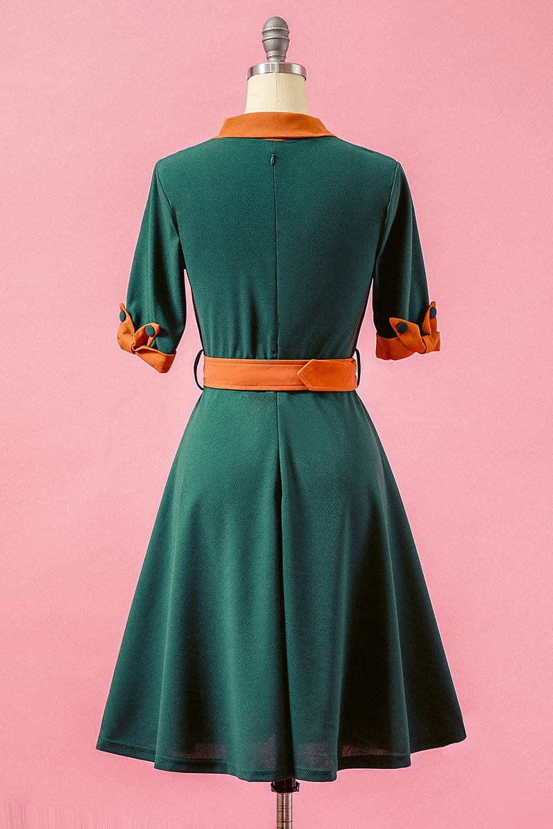 Carregar imagem no visualizador da galeria, Verde dos retalhos V Neck balanço vestido de festa
