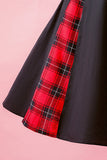 Preto Patchwork Plaid V Neck balanço vestido de festa