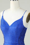 Bainha Esparguete Correias Royal Blue Short Homecoming Dress com Missangas