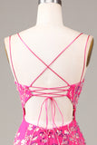 Hot Pink Sequins & Vestido de Baile de Formatura de Sereia com Fenda