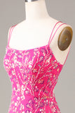 Hot Pink Sequins & Vestido de Baile de Formatura de Sereia com Fenda