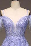 A-Line Cold Shoulder Lilac Corset Prom Dress com Apliques