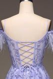 A-Line Cold Shoulder Lilac Corset Prom Dress com Apliques