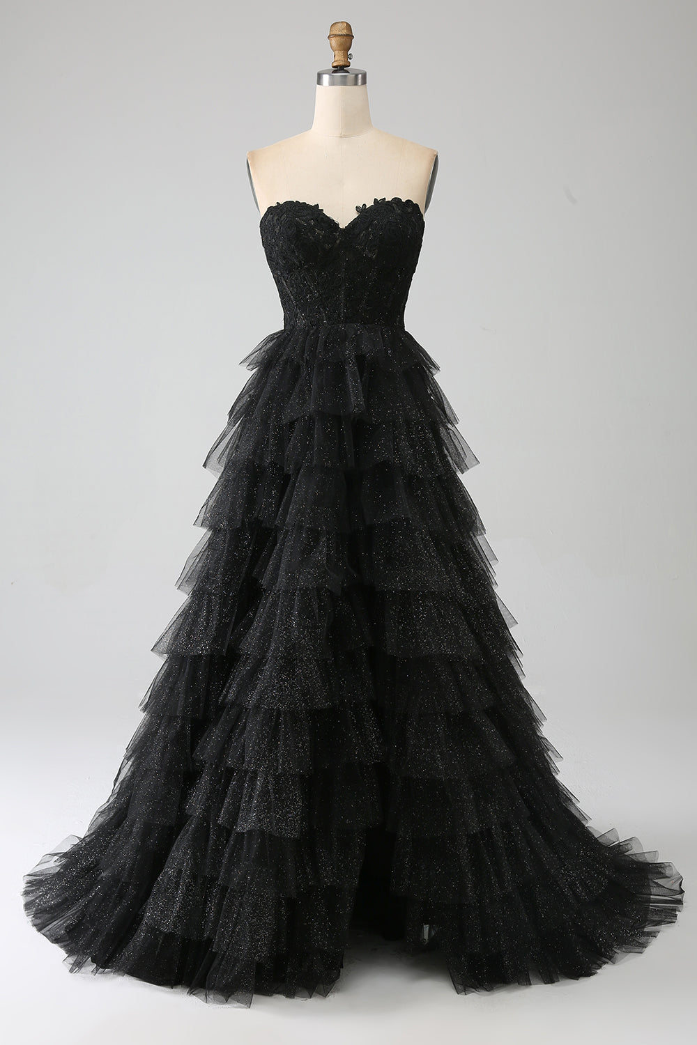 Glitter querida espartilho preto vestido de baile com fenda