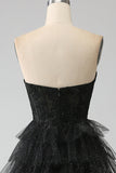 Glitter querida espartilho preto vestido de baile com fenda