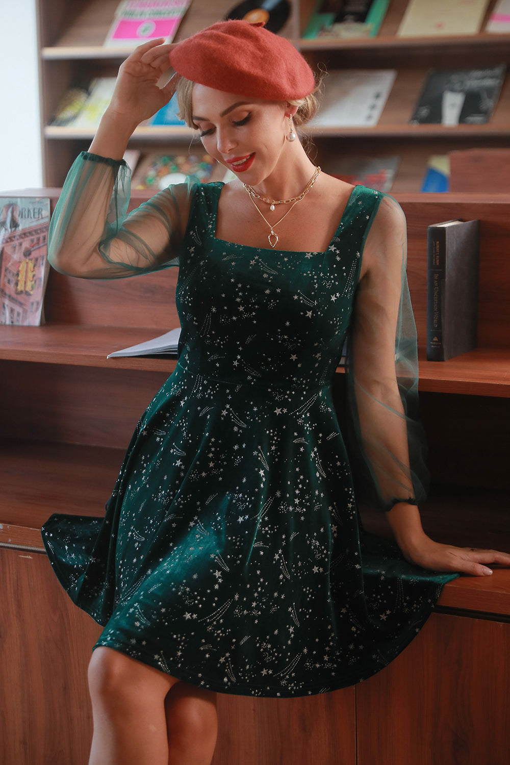 Vestido de Cocktail de Veludo Em Promoção(1 Peça - Estilo e Cor Aleatórios)