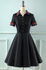 Carregar imagem no visualizador da galeria, Vestido preto de lapel neck plaid vintage 1950