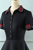 Carregar imagem no visualizador da galeria, Vestido preto de lapel neck plaid vintage 1950