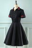 Carregar imagem no visualizador da galeria, Vestido preto de lapel neck plaid vintage 1950