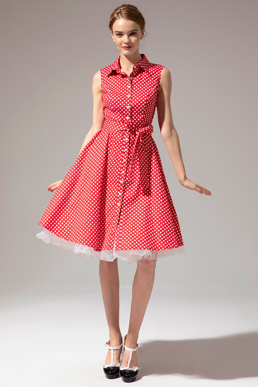 Vestido polka dot de 1950 sem mangas