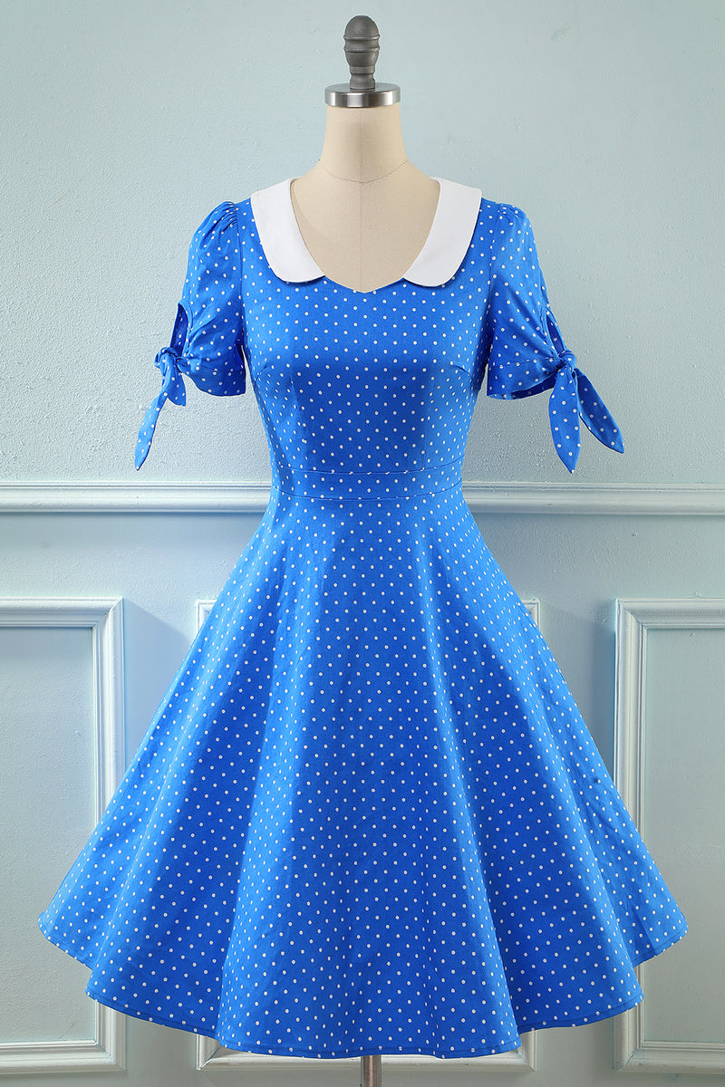 Carregar imagem no visualizador da galeria, Vintage Blue Polka Dots 1950s Dress