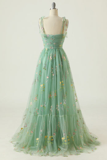 Vestido de baile azul azul cinza com bordado