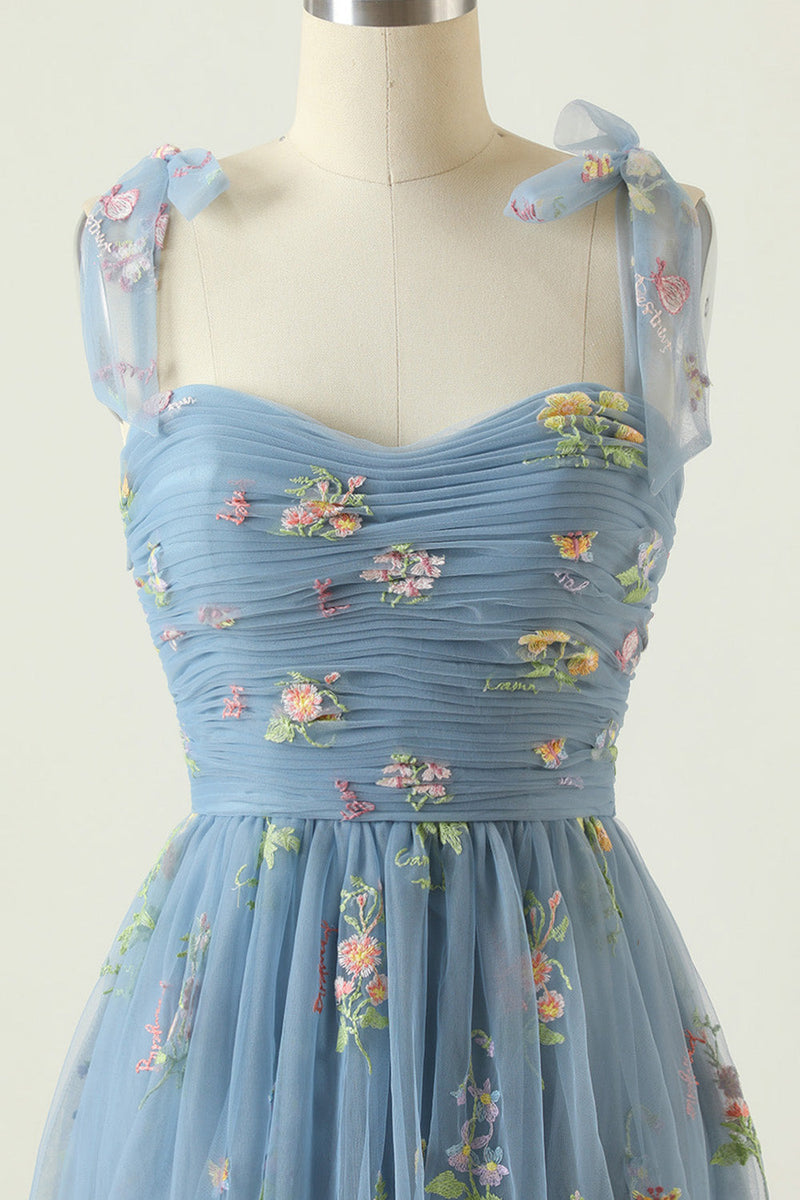 Carregar imagem no visualizador da galeria, Vestido de baile azul azul cinza com bordado