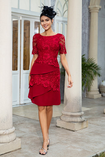 Vermelho escuro duas peças mãe do vestido de noiva com renda