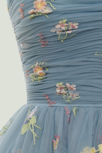 Vestido de Cocktail Azul Cinza A Line