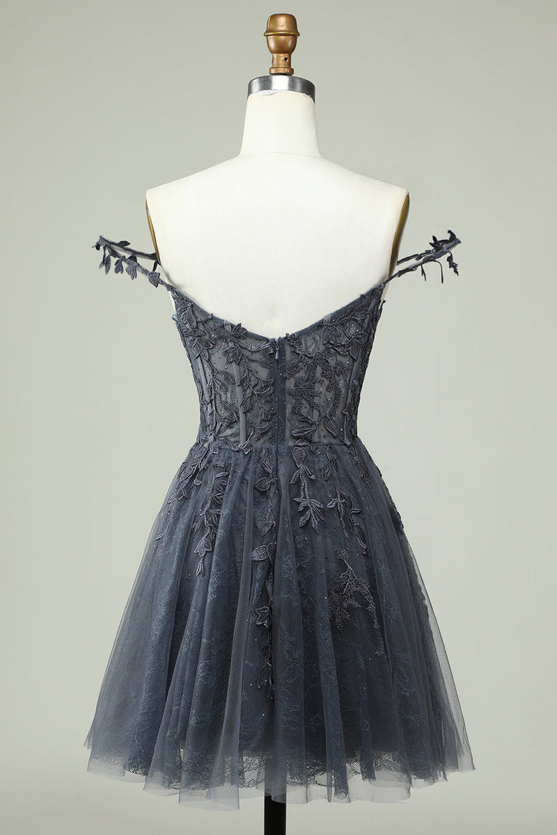 Carregar imagem no visualizador da galeria, Elegante A Line Spaghetti Straps Rosa Short Homecoming Dress com Appliques
